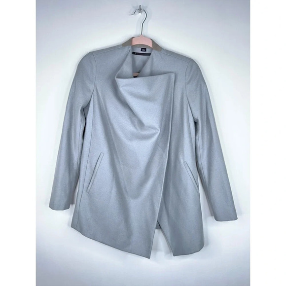 All Saints Ora Wool Blend Jacket Gray Draped Lapels Snap Closure Neutral Size 00 - Picture 5 of 11